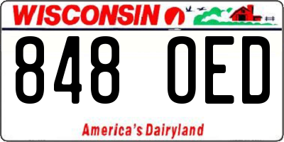 WI license plate 848OED