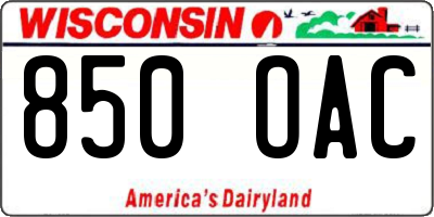 WI license plate 850OAC