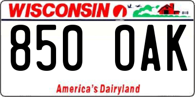 WI license plate 850OAK