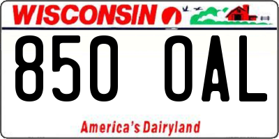 WI license plate 850OAL