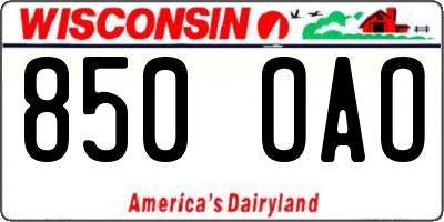 WI license plate 850OAO