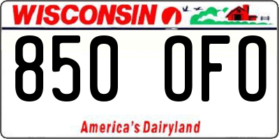 WI license plate 850OFO