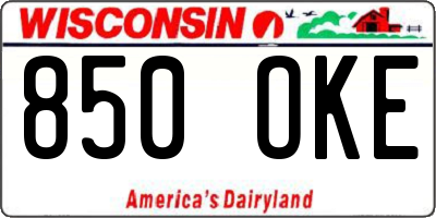 WI license plate 850OKE