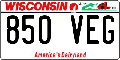 WI license plate 850VEG