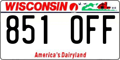 WI license plate 851OFF