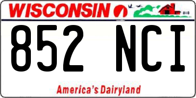 WI license plate 852NCI