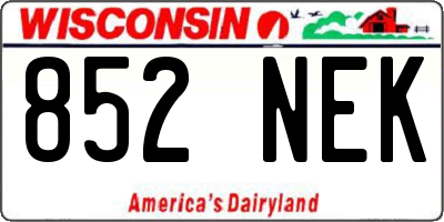 WI license plate 852NEK