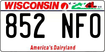 WI license plate 852NFO