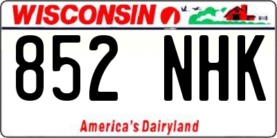 WI license plate 852NHK