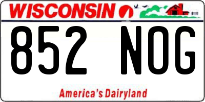 WI license plate 852NOG