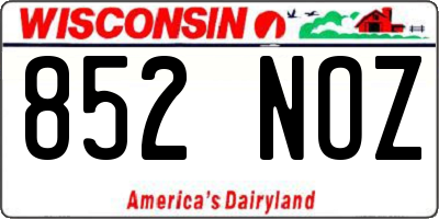 WI license plate 852NOZ