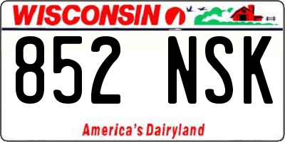 WI license plate 852NSK