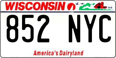 WI license plate 852NYC