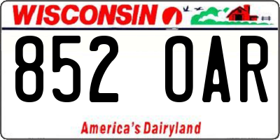 WI license plate 852OAR