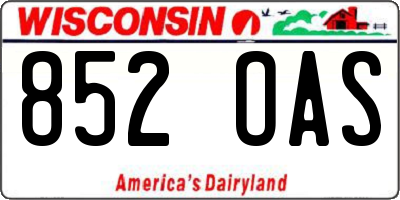 WI license plate 852OAS