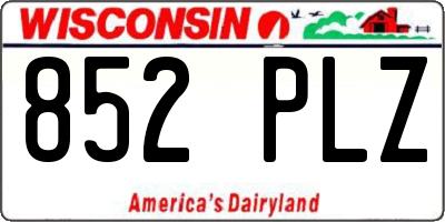 WI license plate 852PLZ