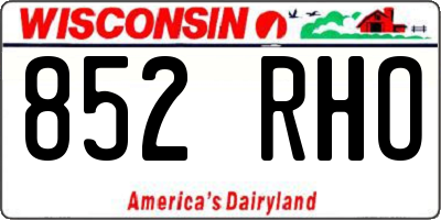 WI license plate 852RHO
