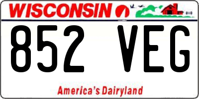 WI license plate 852VEG