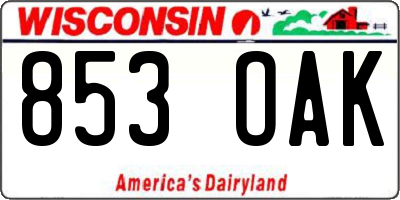 WI license plate 853OAK