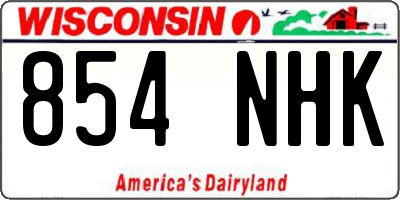 WI license plate 854NHK
