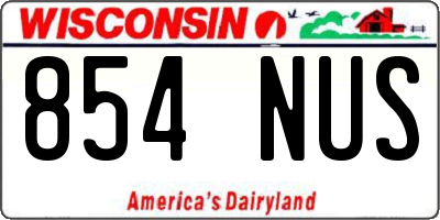 WI license plate 854NUS