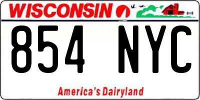 WI license plate 854NYC