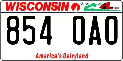 WI license plate 854OAO