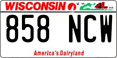 WI license plate 858NCW