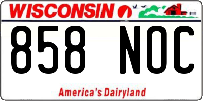 WI license plate 858NOC