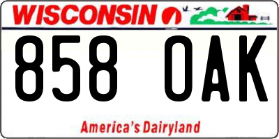 WI license plate 858OAK