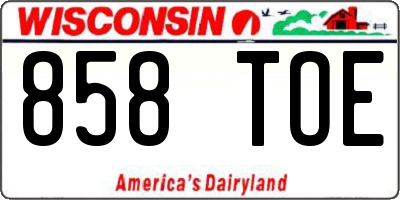 WI license plate 858TOE