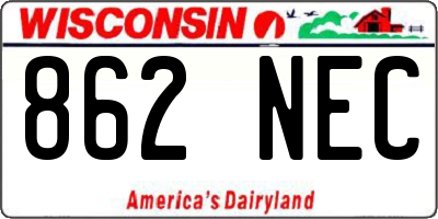 WI license plate 862NEC
