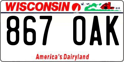 WI license plate 867OAK
