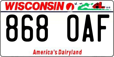 WI license plate 868OAF