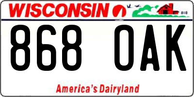 WI license plate 868OAK