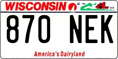 WI license plate 870NEK