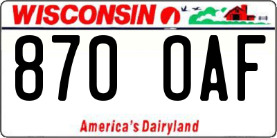 WI license plate 870OAF