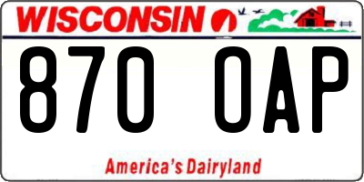 WI license plate 870OAP