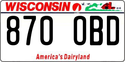 WI license plate 870OBD