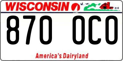 WI license plate 870OCO