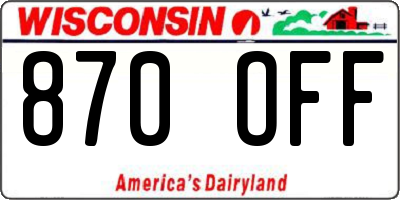 WI license plate 870OFF