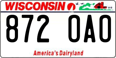 WI license plate 872OAO