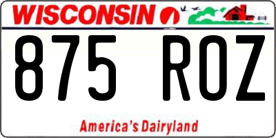 WI license plate 875ROZ