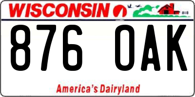 WI license plate 876OAK