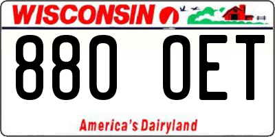 WI license plate 880OET