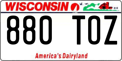 WI license plate 880TOZ