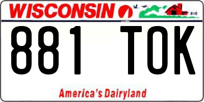 WI license plate 881TOK