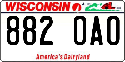 WI license plate 882OAO