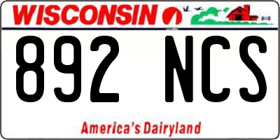 WI license plate 892NCS