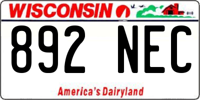 WI license plate 892NEC